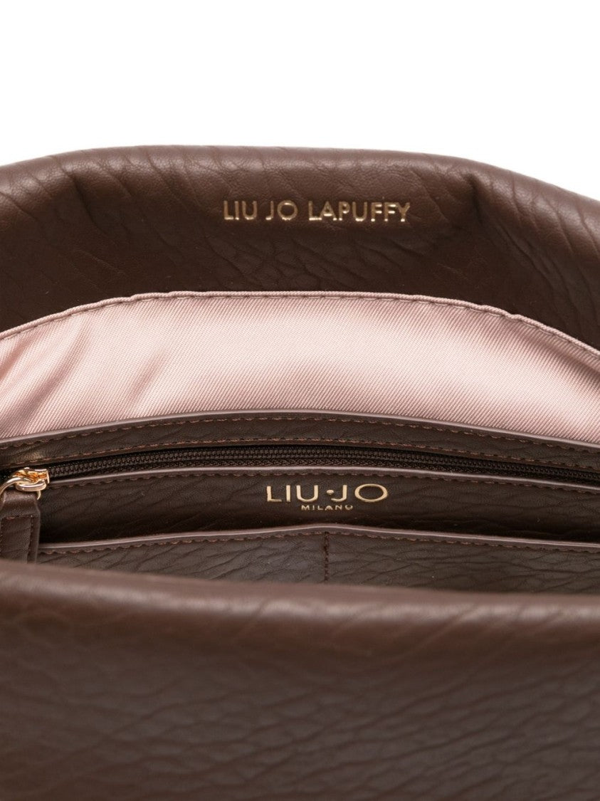 Liu Jo Textured Brown Shoulder Bag With Logo Plaque