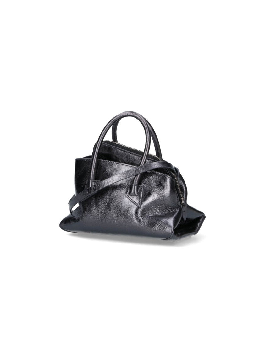 The Attico Structured Crinkled Leather Handbag With Rounded Handles
