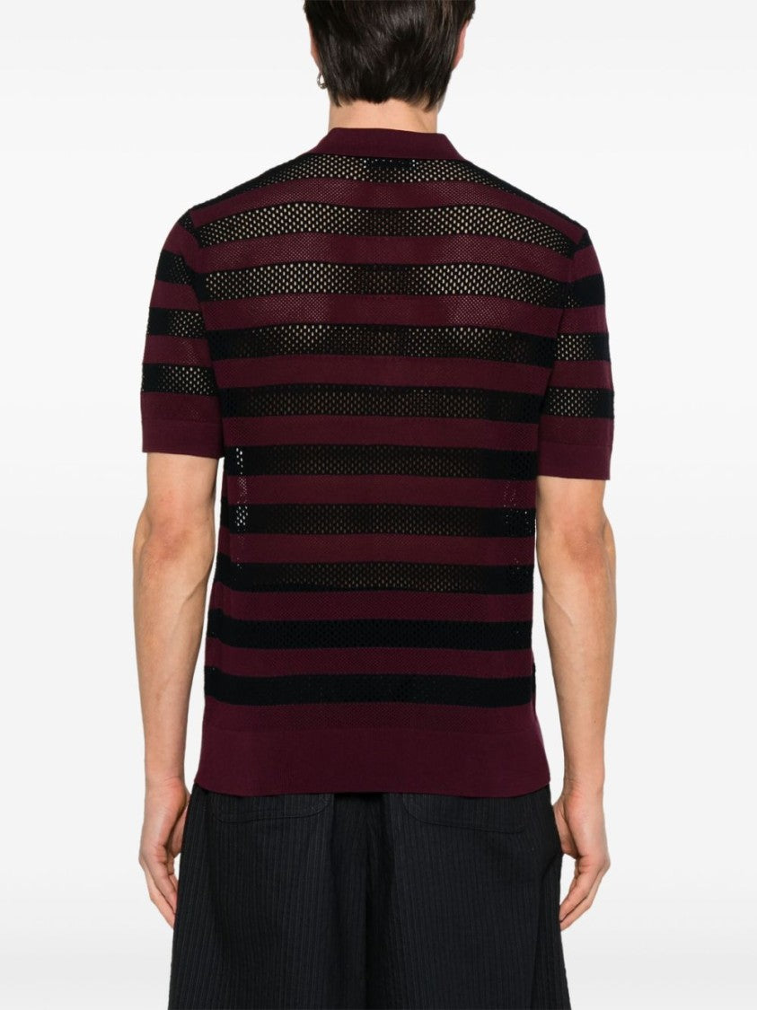 Dries Van Noten Horizontal Stripe Short Sleeve Polo Shirt