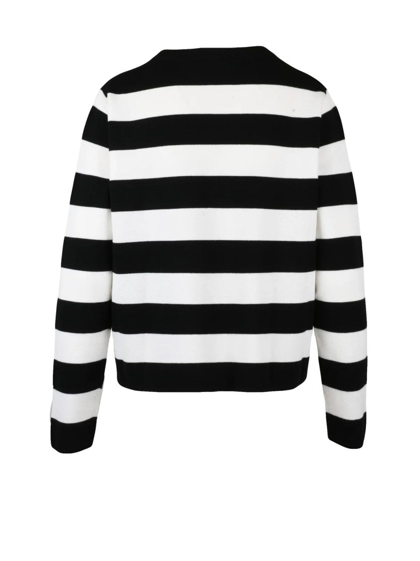 Max Mara Cropped Black And White Striped Viterbo Sweater With Vintage Embroidery