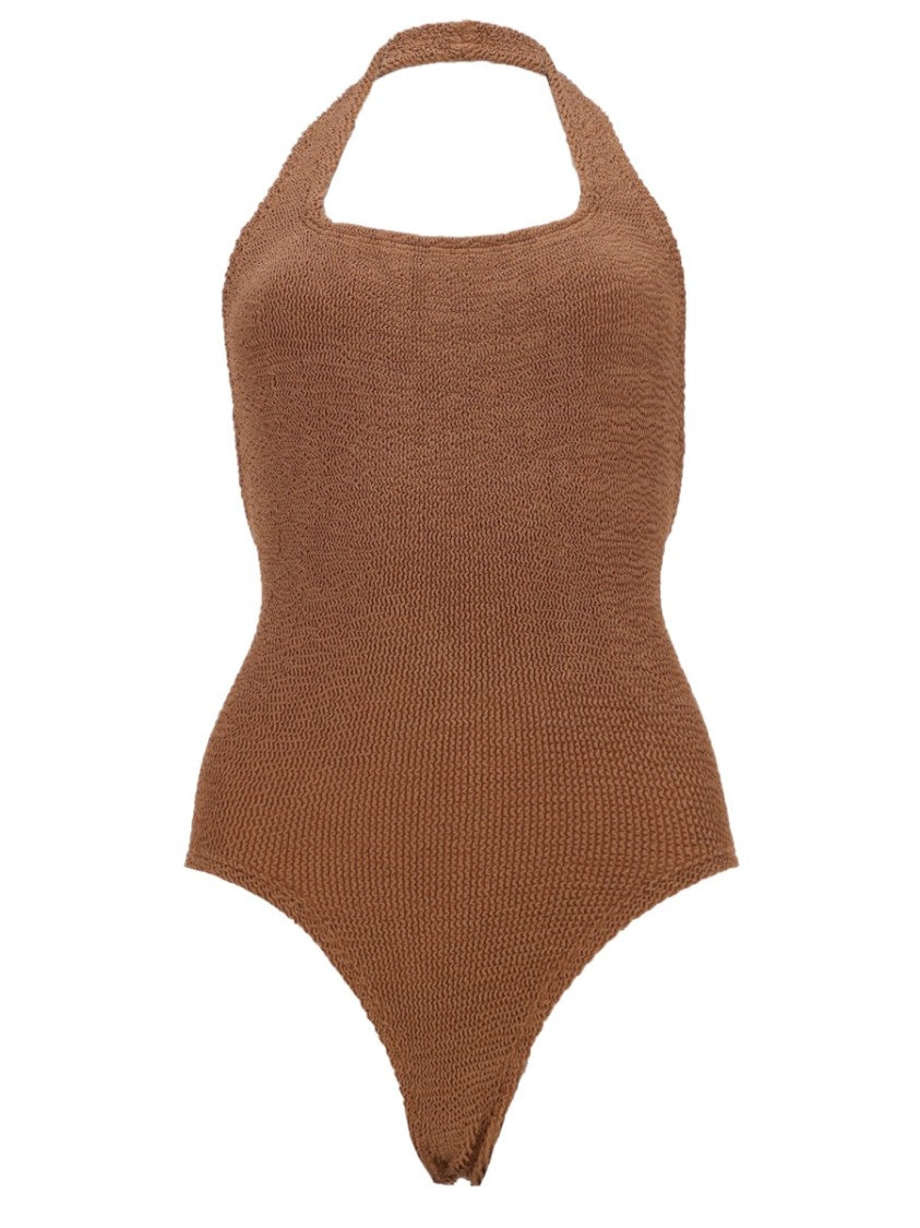 Hunza G Sandy Swim Brown Knitted Halter Swimsuit