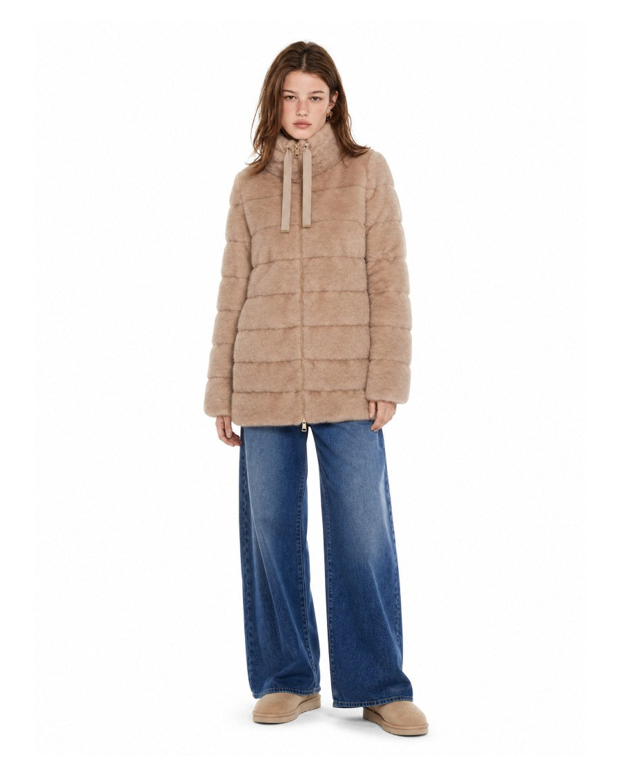 Herno Light Camel Geometric Quilted Down Coat