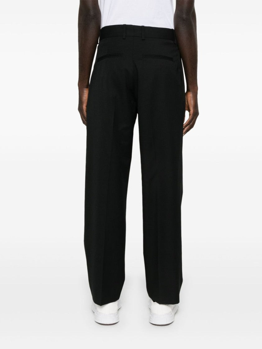 Drôle De Monsieur Tailored Black Twill Weave Pants With Embroidered Logo And Pleat Detailing