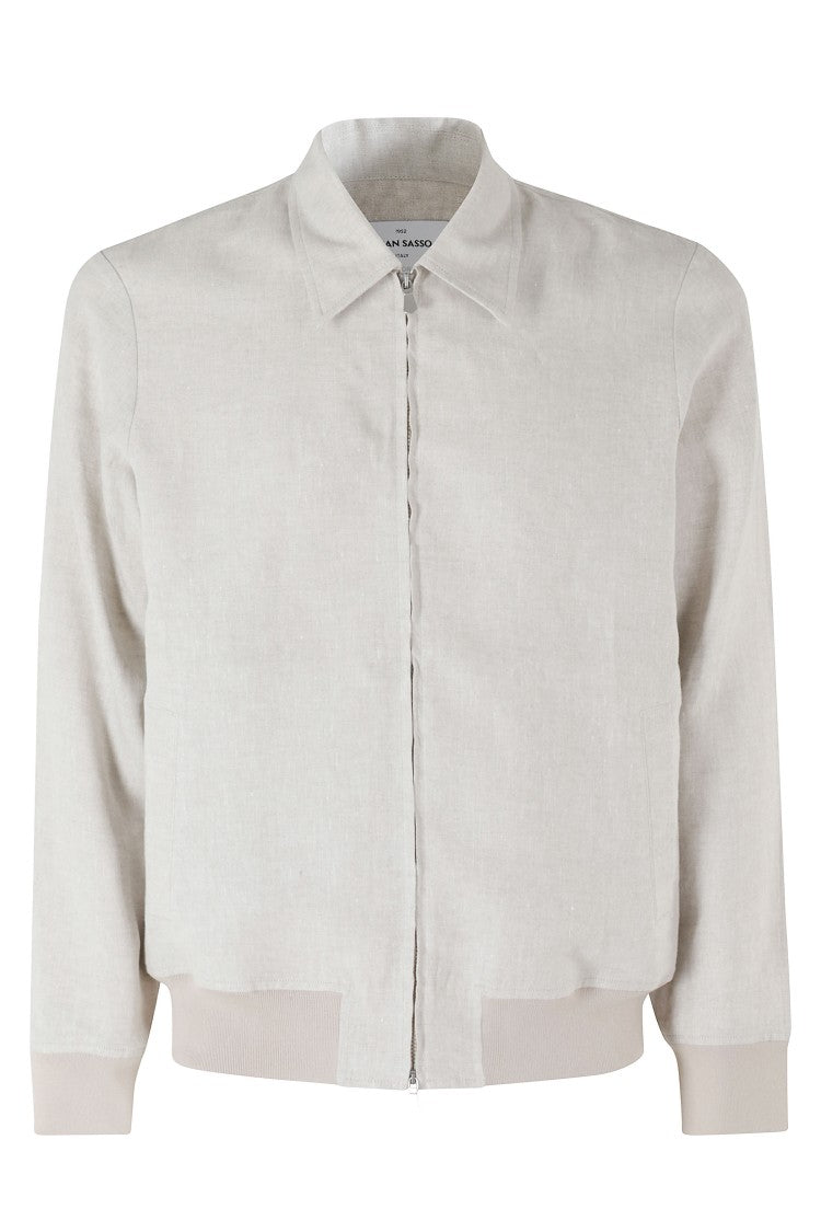 Gran Sasso Ecru Zipped Elasticized Cuff Linen-Blend Jacket
