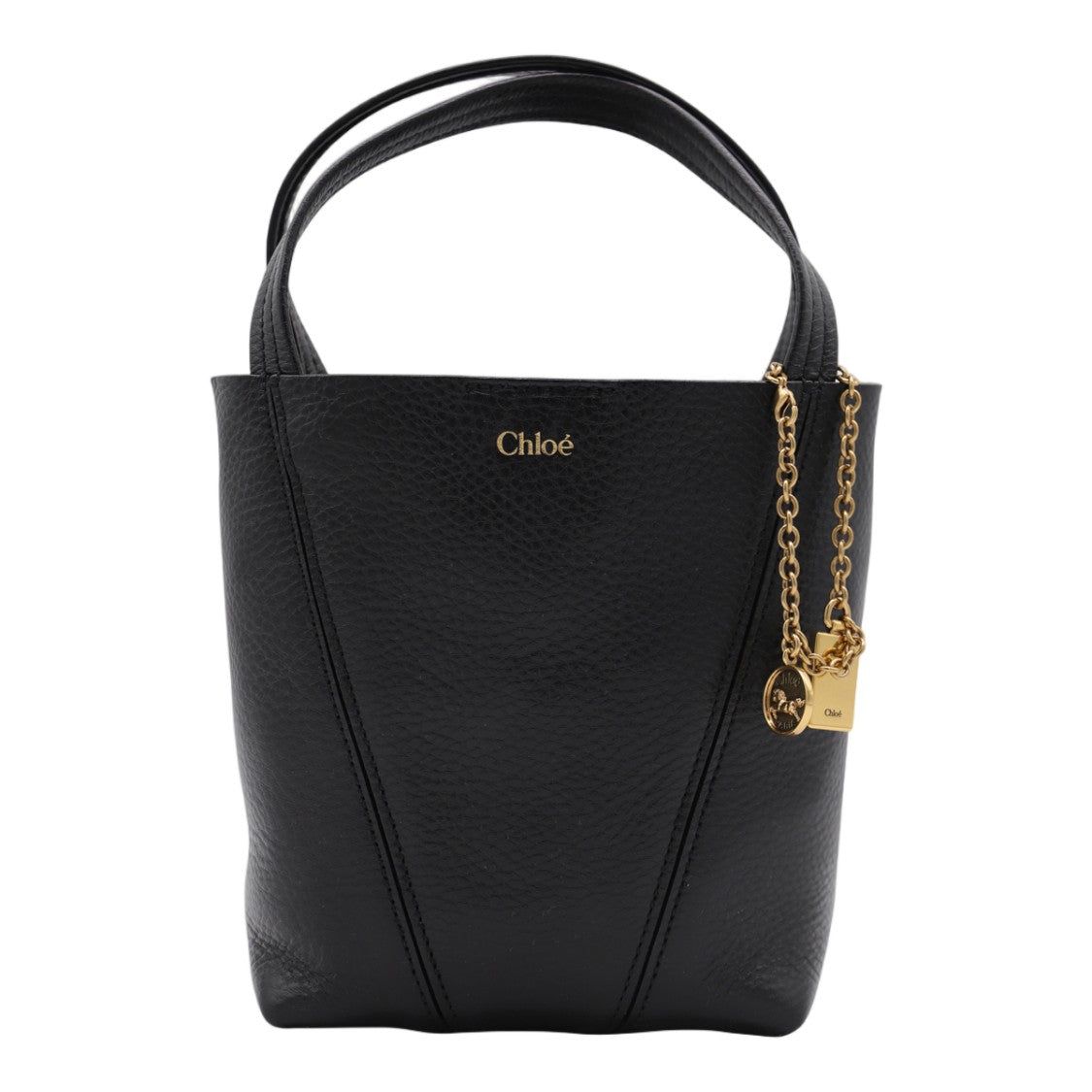 Chloé Structured Black Handbag With Pebbled Texture And Gold-Tone Accents