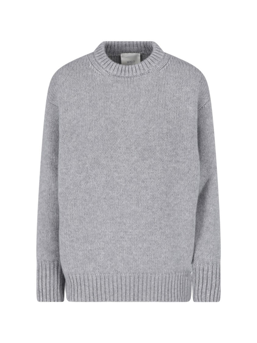 Malo Grey Ribbed Crewneck Cashmere Sweater