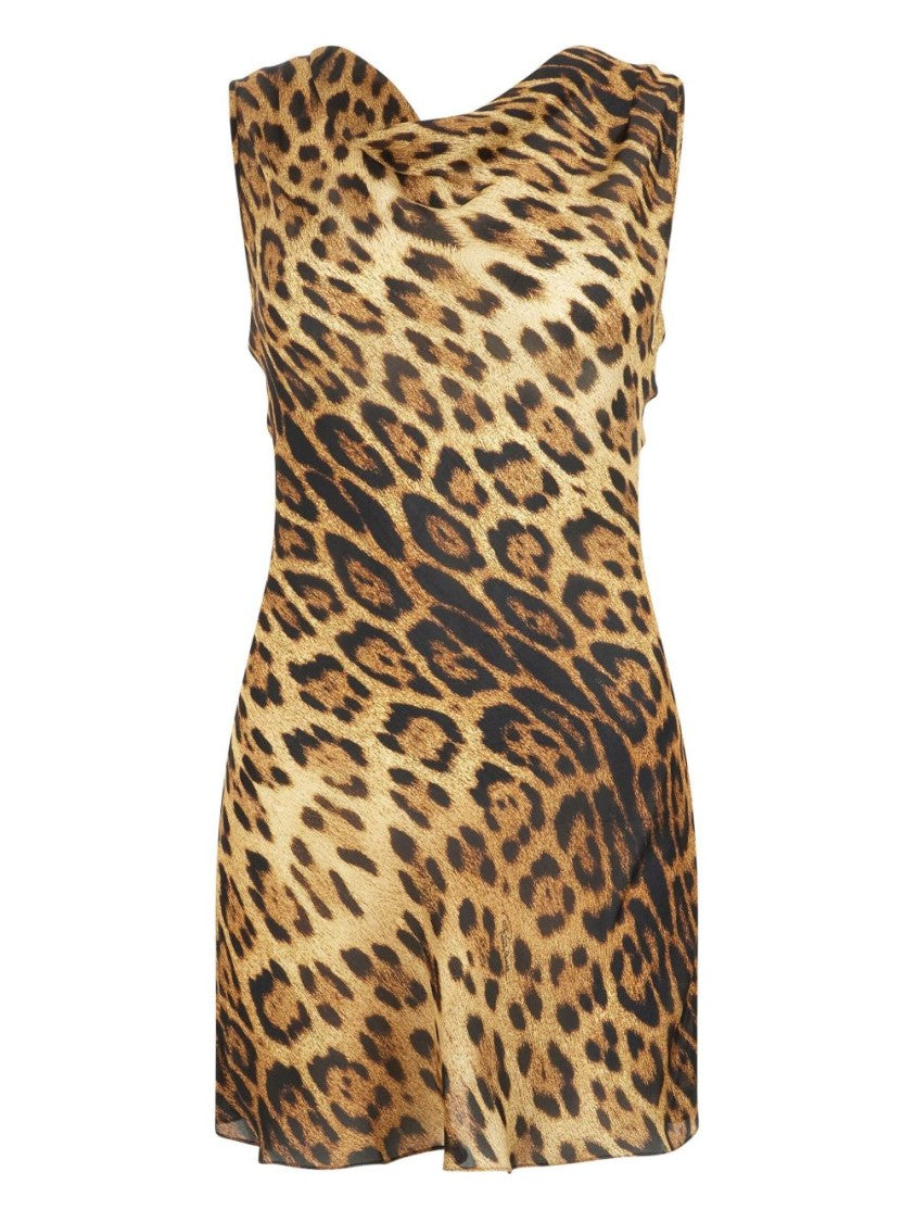 Roberto Cavalli Leopard Print Dress With Draped Neckline
