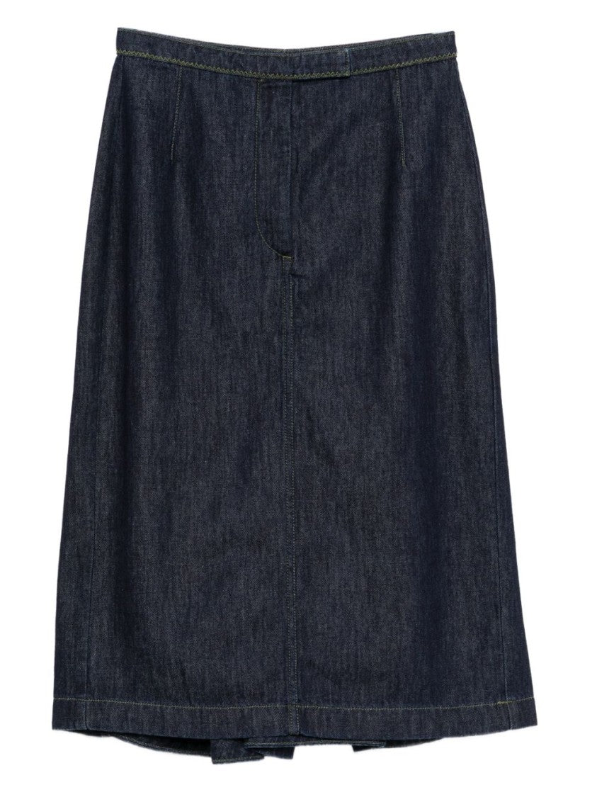 Dries Van Noten A-Line Dark Denim Midi Skirt
