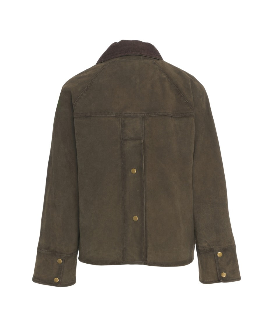 The Jackie Suede Jacket With Classic Corduroy Collar And Button Closure