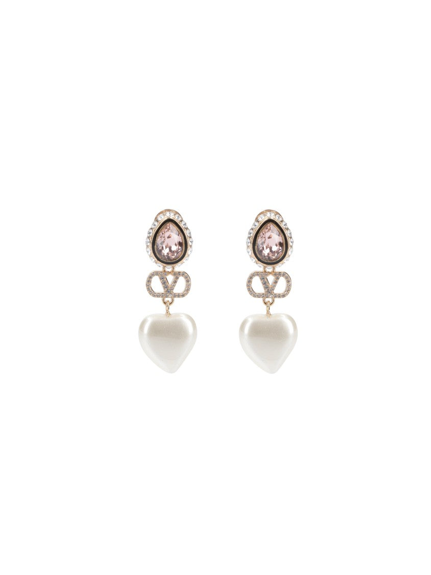 Valentino Garavani White Vlogo Heart Embellished Resin Earrings