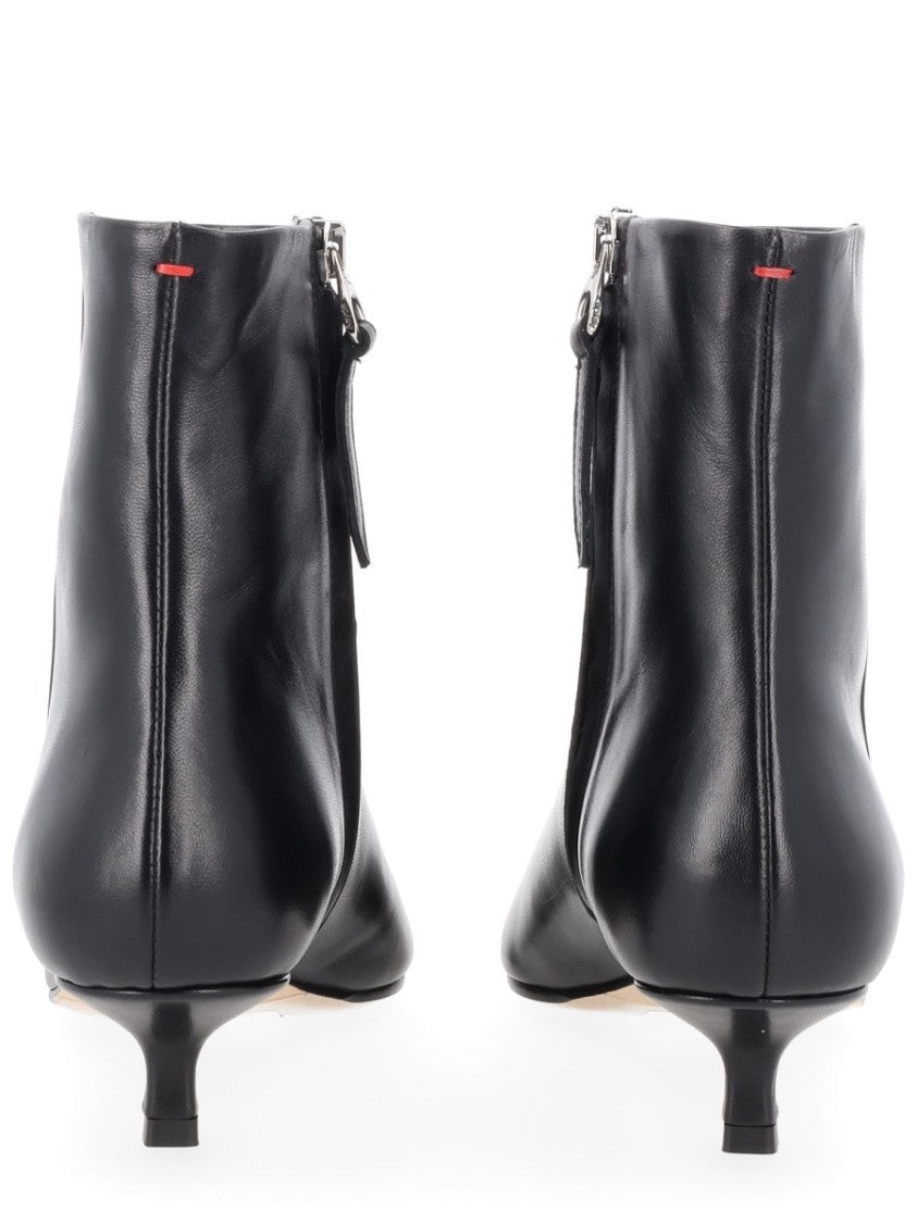 Aeydē Black Nappa Leather Kitten Heel Ankle Boots