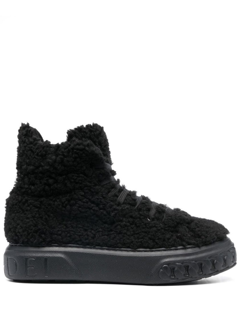 Casadei High-Top Black Booties With Lace-Up Front And Fleece Finish