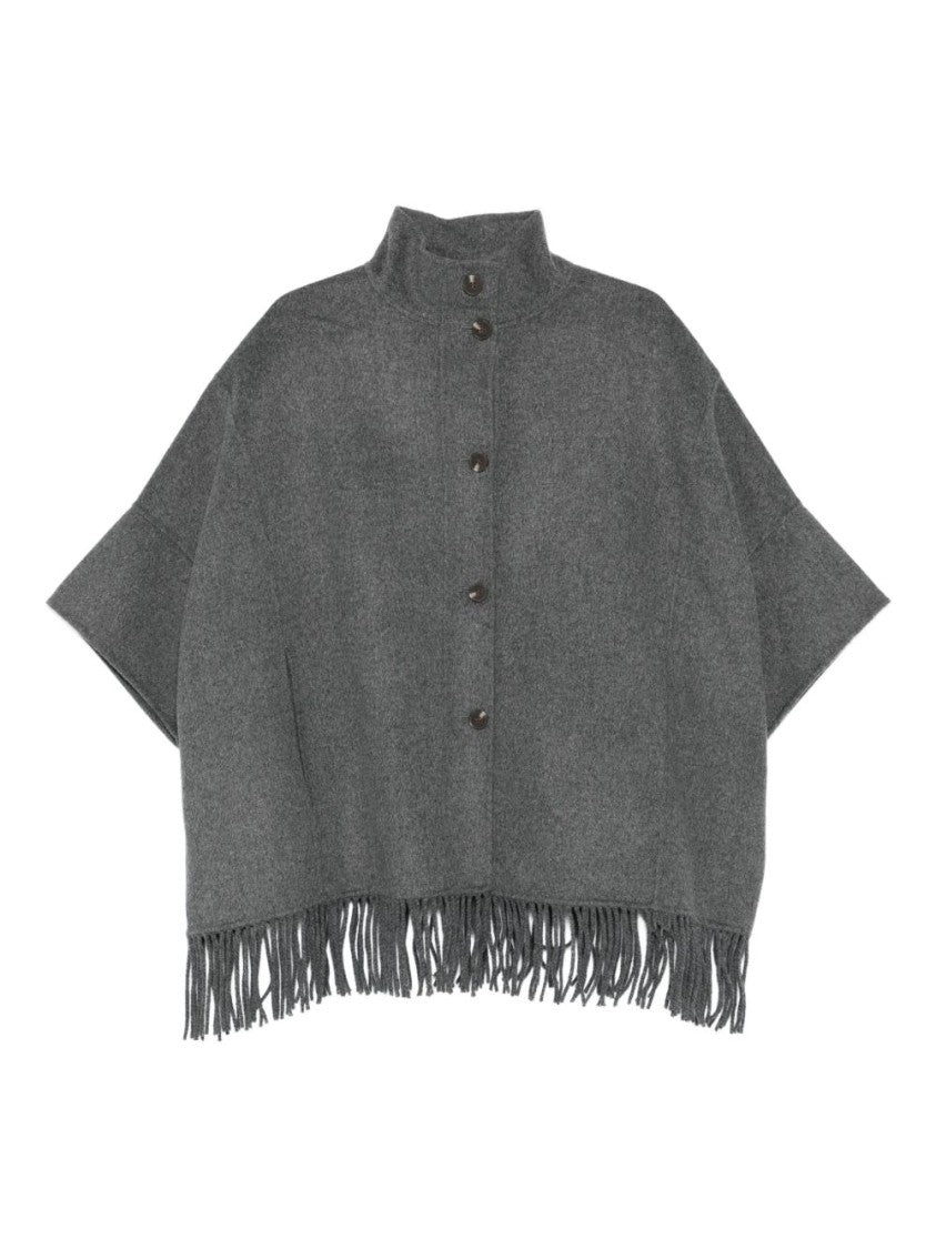 Yerse Glen Grey Wool-Blend Coat With Cape Sleeves