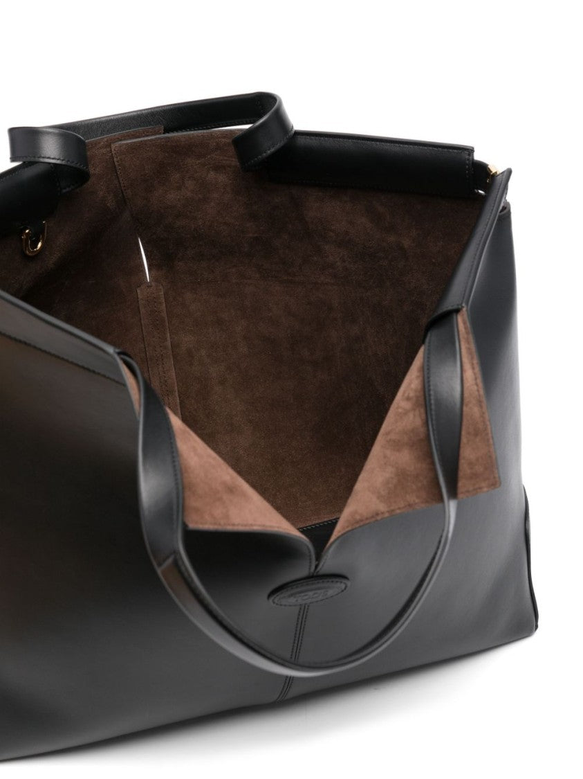 Tod's Black Gold Clasp Removable Pouch Tote