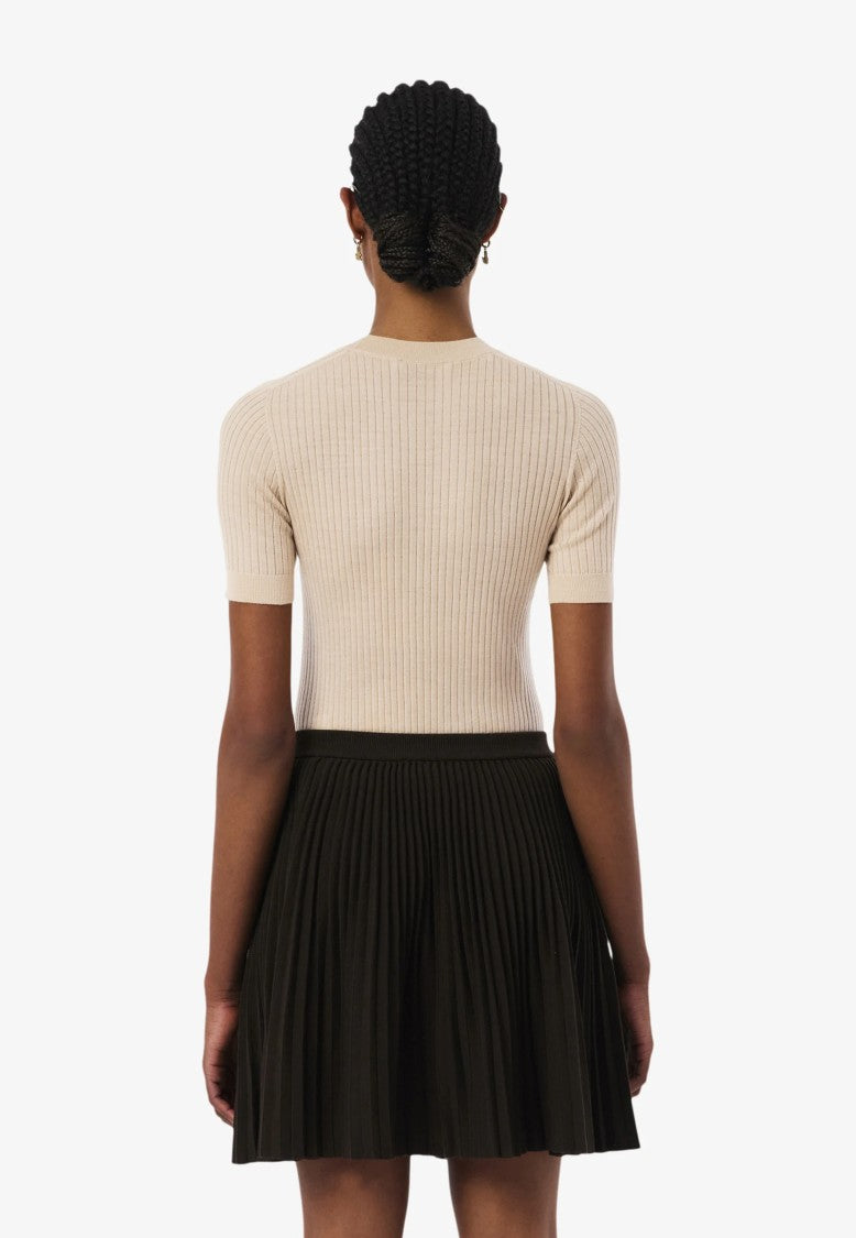 Lacoste Beige Short Sleeve Ribbed Knit Top