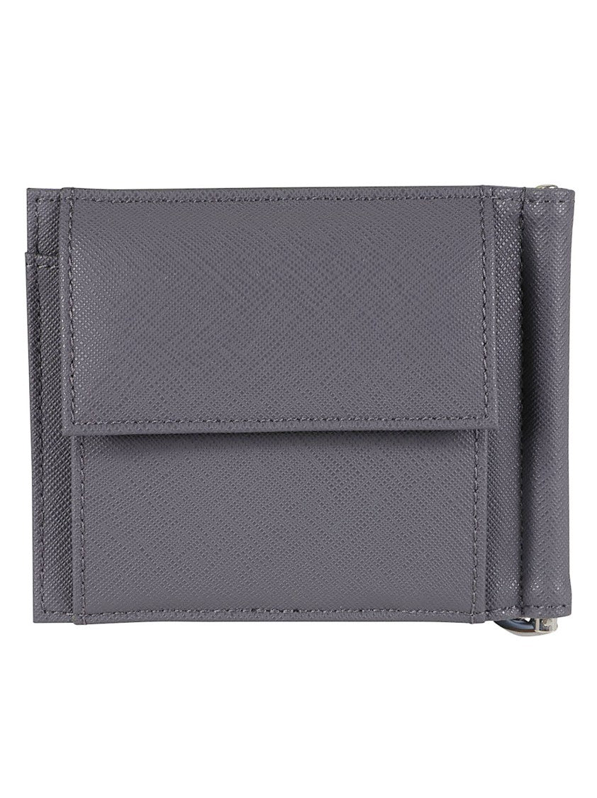 Emporio Armani Textured Grey Logo Plaque Money Clip Wallet