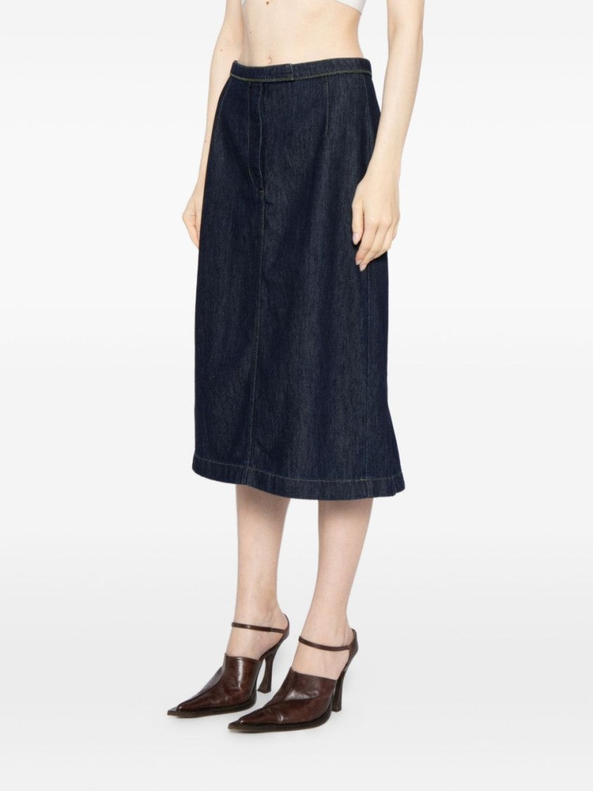 Dries Van Noten A-Line Dark Denim Midi Skirt