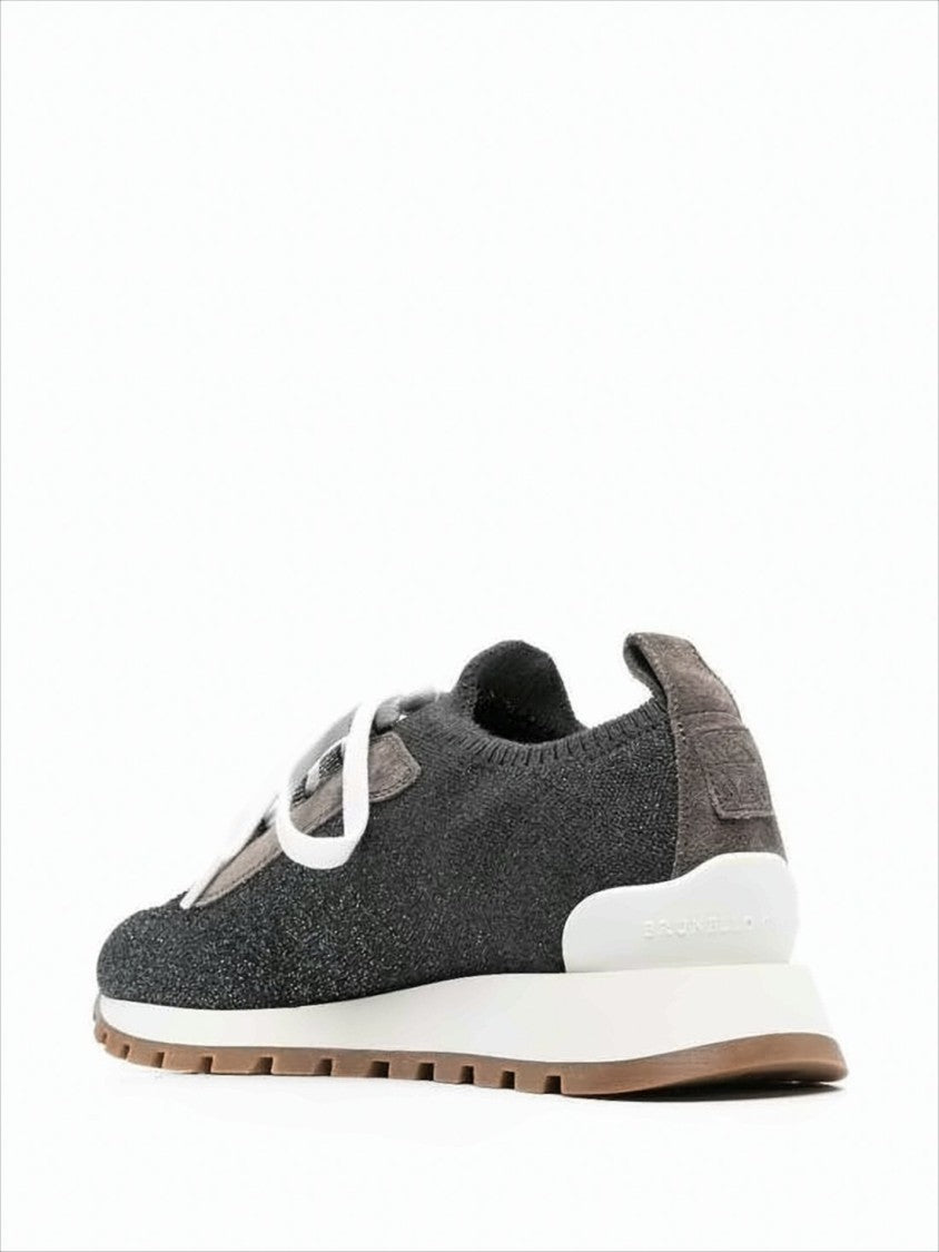 Brunello Cucinelli Sleek Low-Profile Knitted Sneakers With Suede Overlays