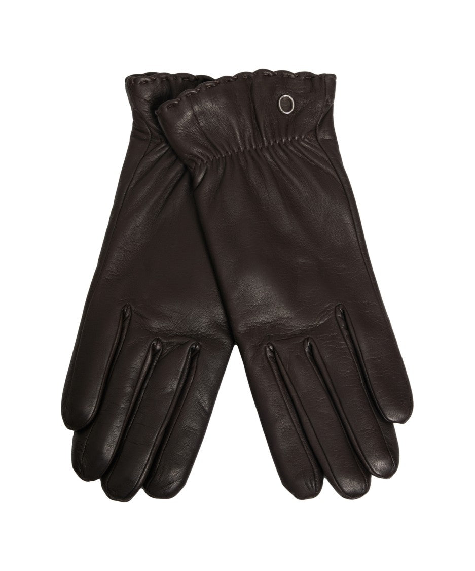 Orciani Brown Leather Gloves With Gathered Cuff And Discreet Logo