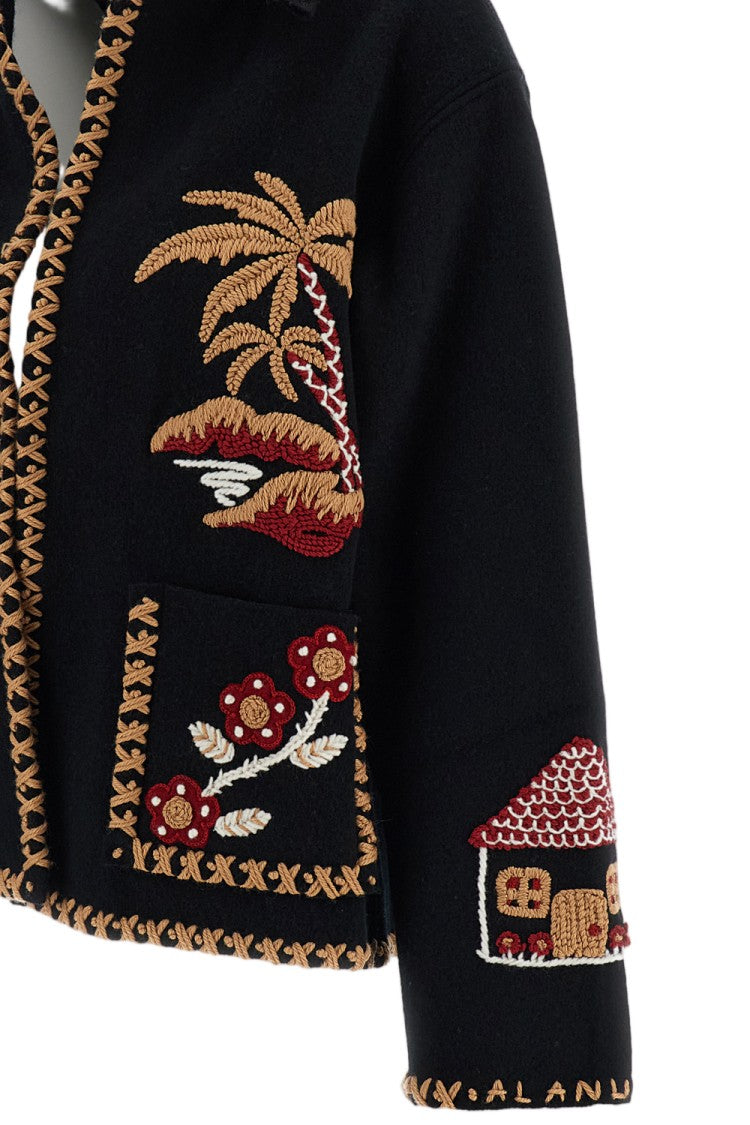 Alanui Black Remember Me Embroidered Virgin Wool Jacket