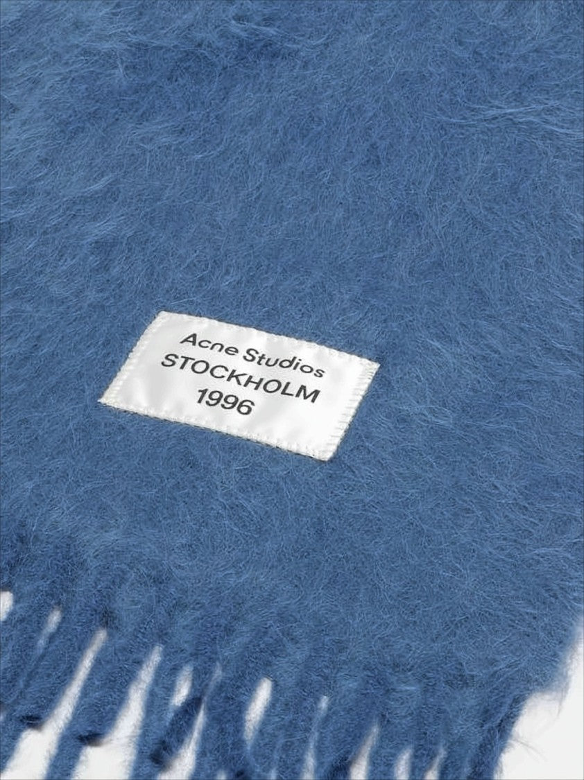 Acne Studios Textured Blue Wool And Nylon Scarf With Fringed Edge