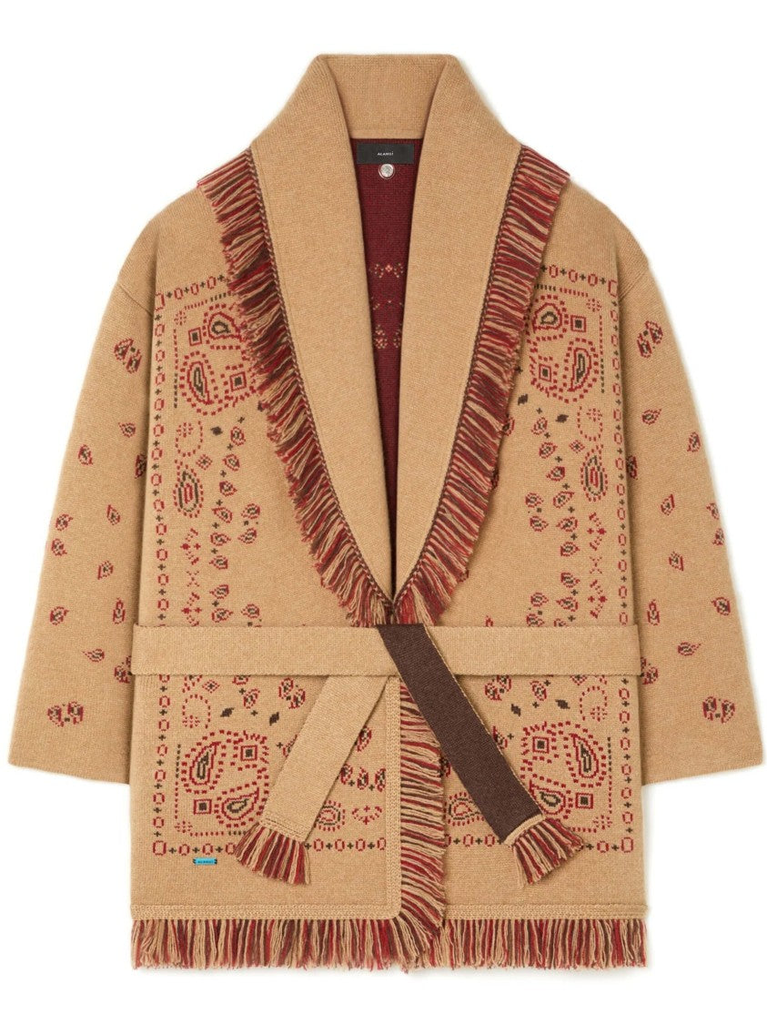 Alanui Bandana Jacquard Fringed Cashmere Cardigan