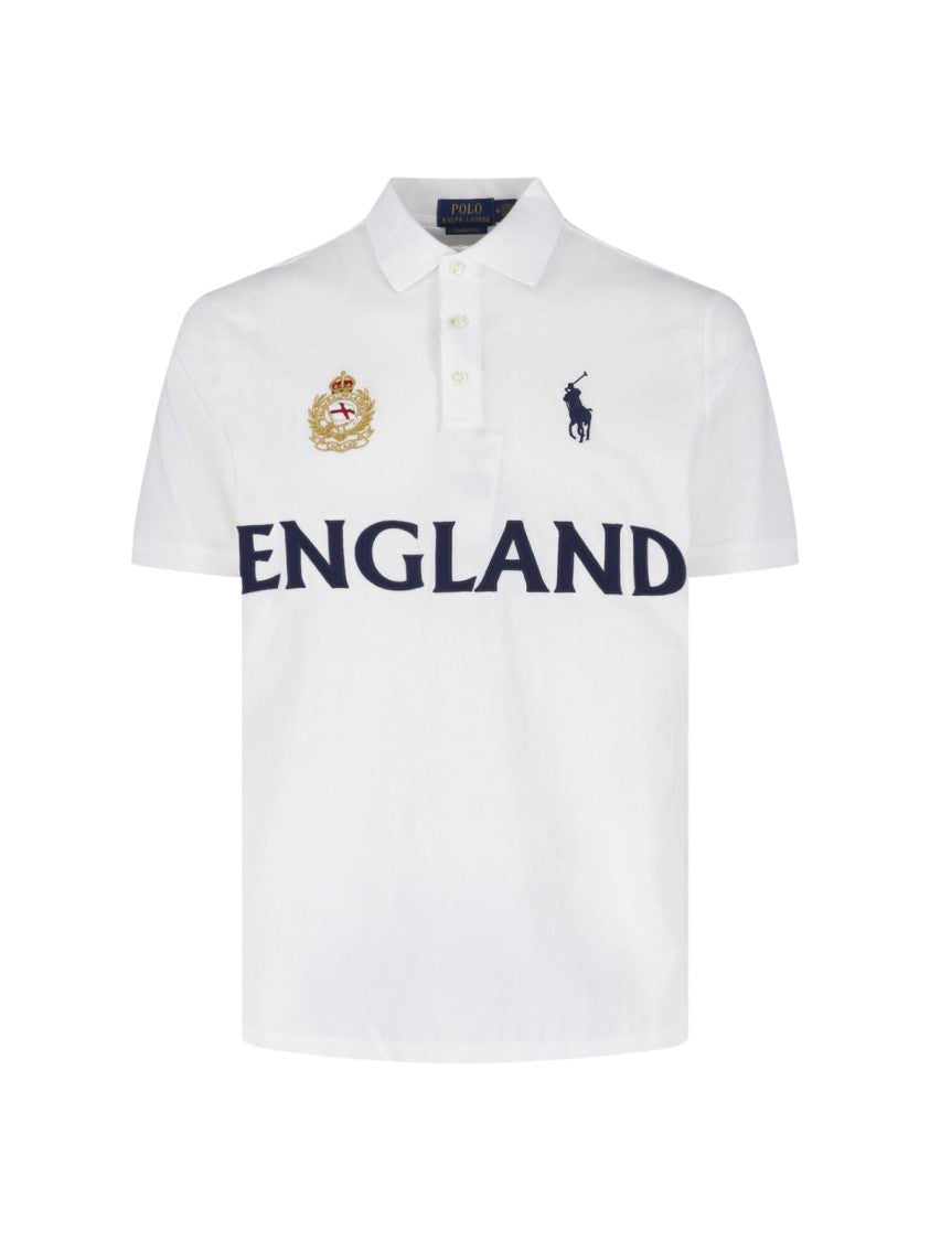 Polo Ralph Lauren Classic White Polo Shirt With Navy Text And Embroidered Crest