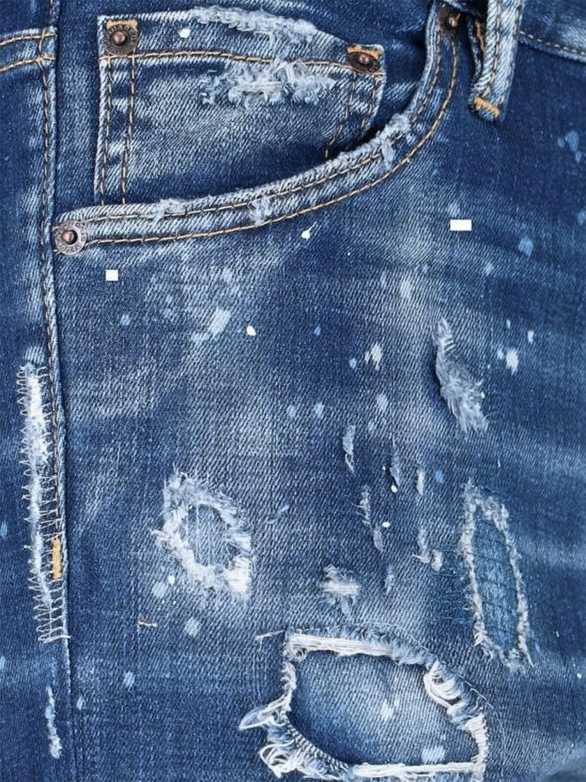 Dsquared2 Paint-Splattered Medium Blue Denim Pants With Slim Fit
