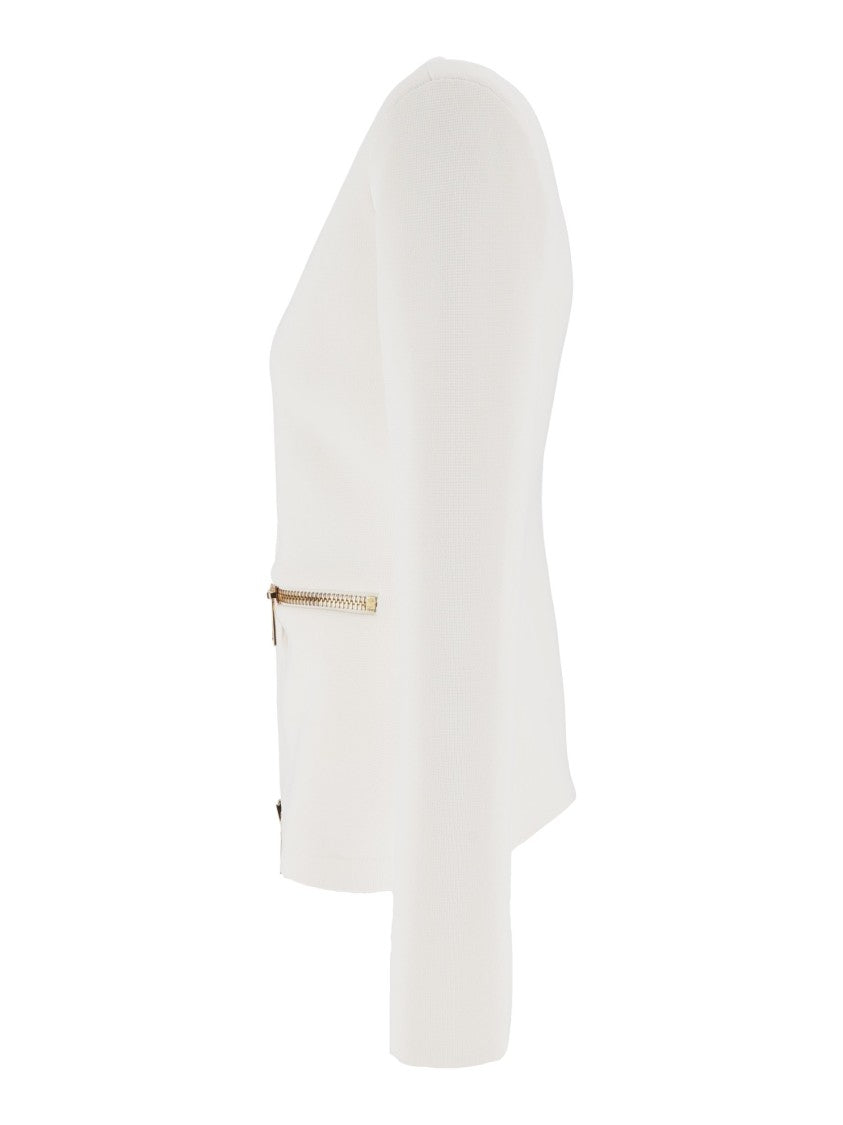 Elisabetta Franchi White Gold Hardware Structured Jacket