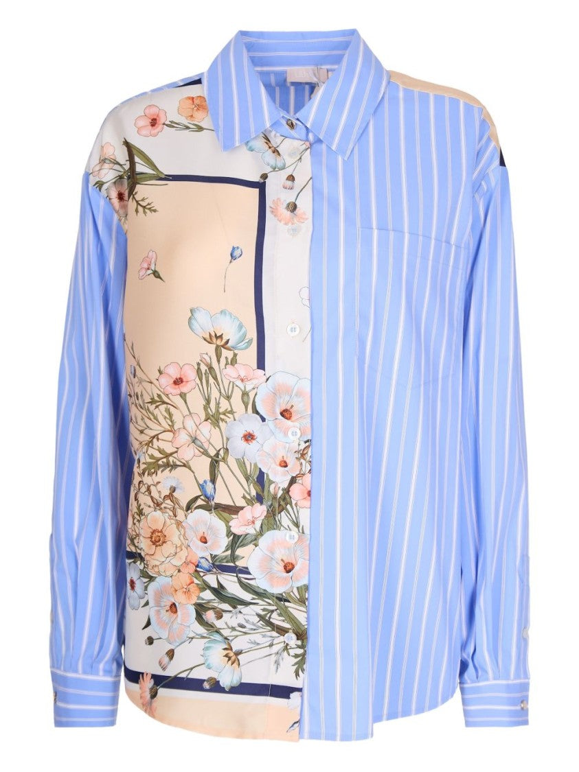 Liu Jo Light Blue Striped Shirt With Floral Detail