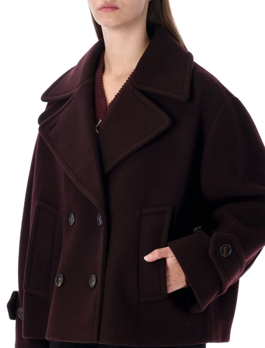 Chloé Chloé Short Double-Breasted Wool Coat In Bordeaux