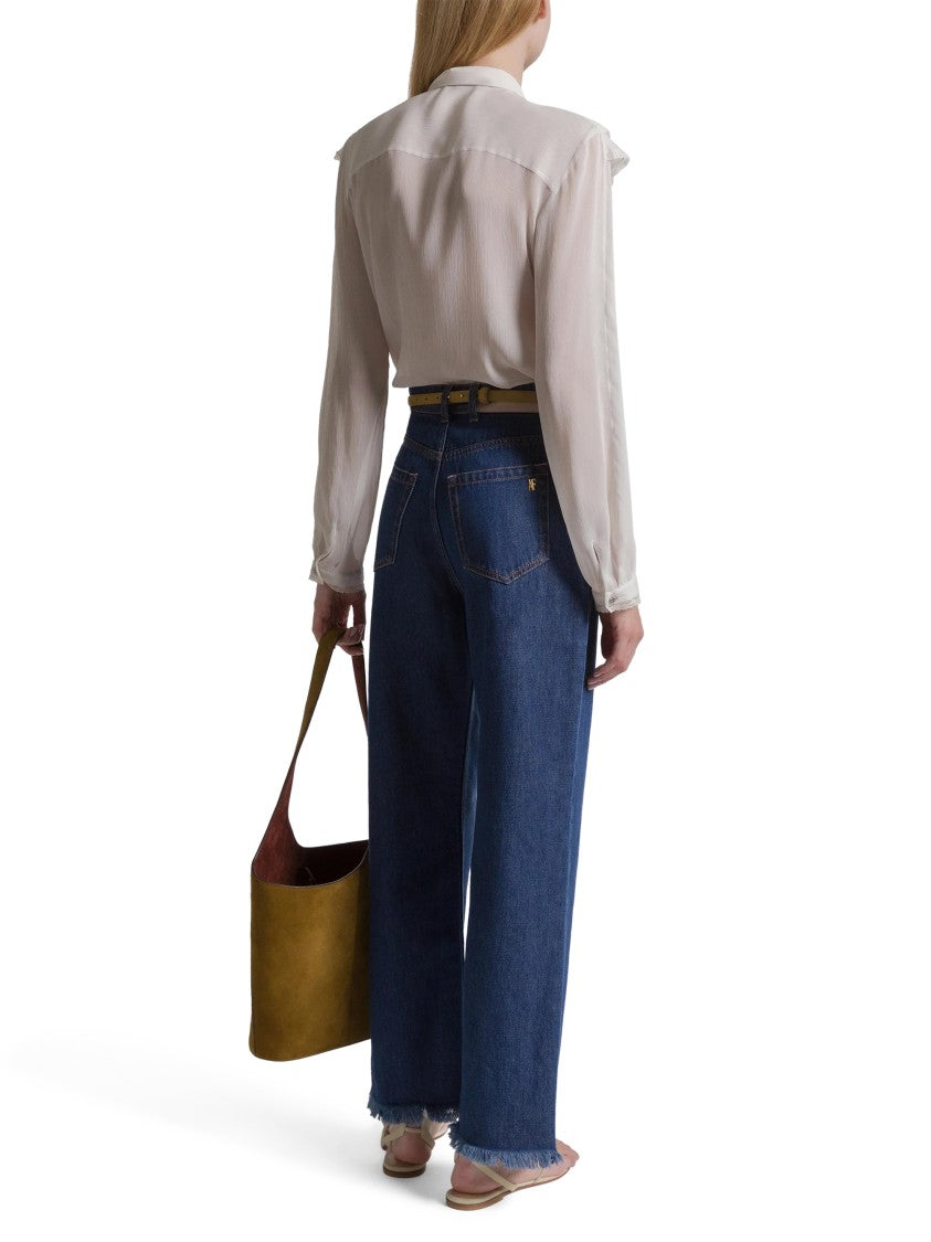 Alberta Ferretti Sheer White Blouse With Layered Ruffles