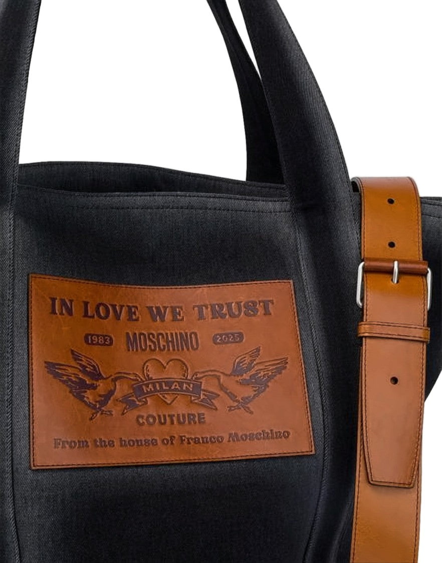 Moschino Structured Shoulder Bag With Brown Leather Accents
