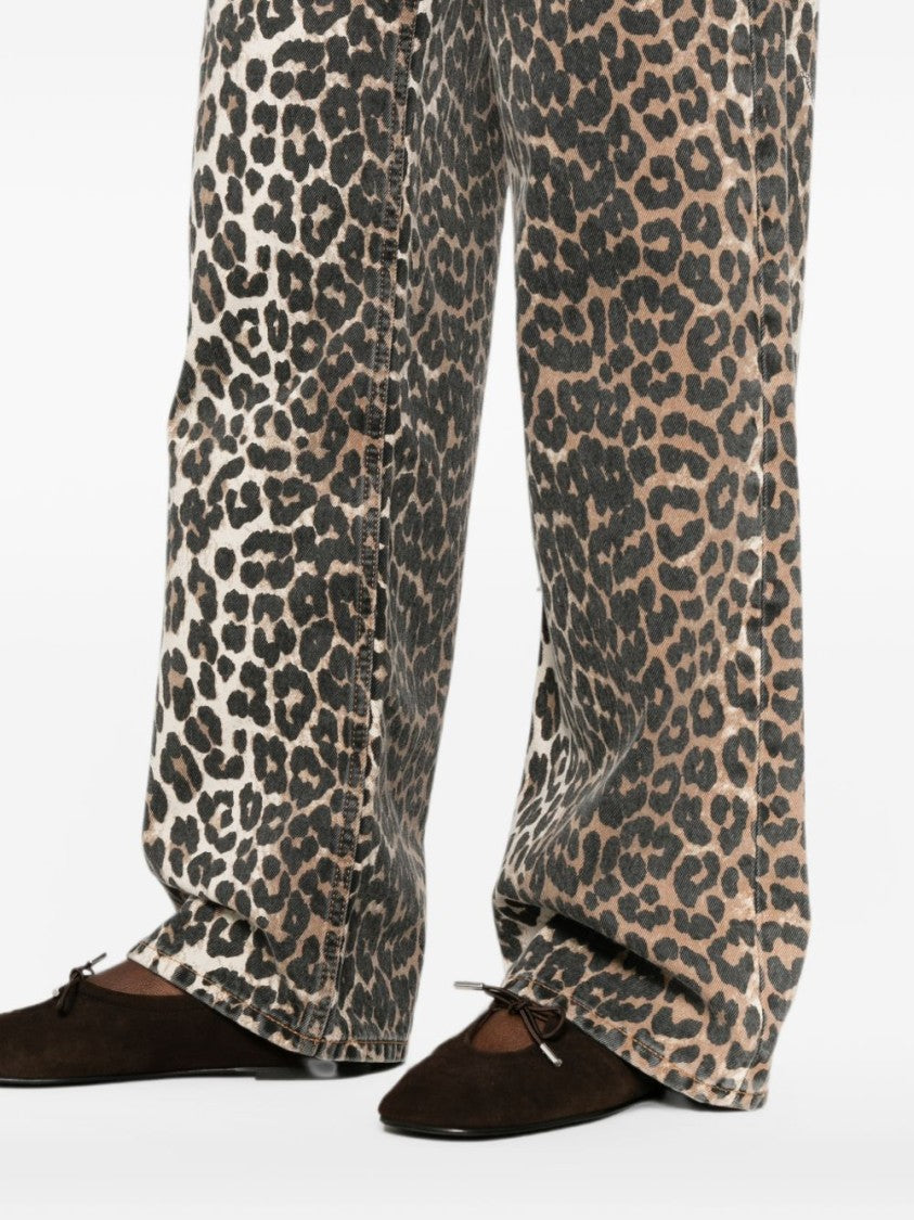 Ganni Multicolor Wide-Leg Leopard Print Jeans