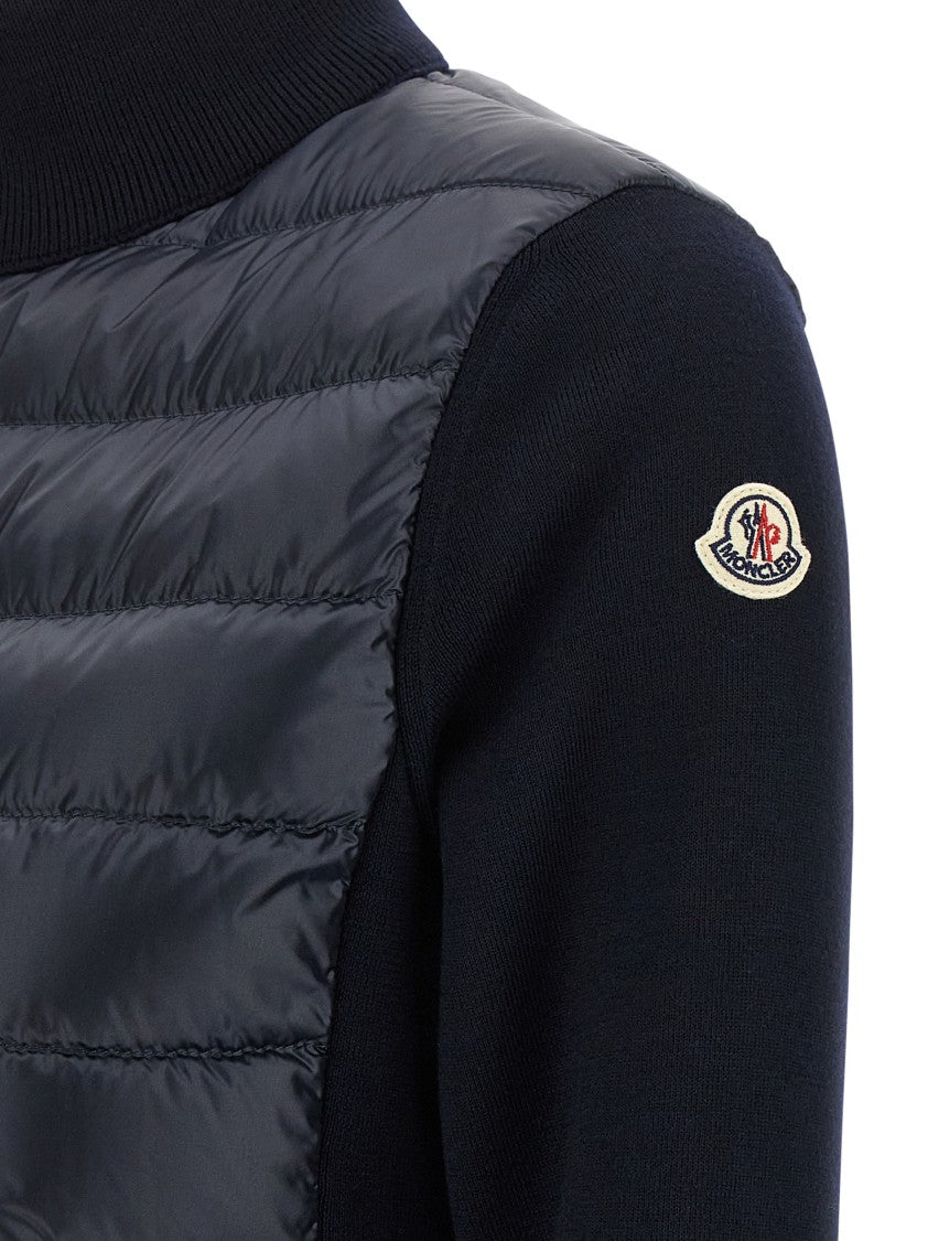 Moncler Two-Material Cardigan With High Neck And Zip Closure