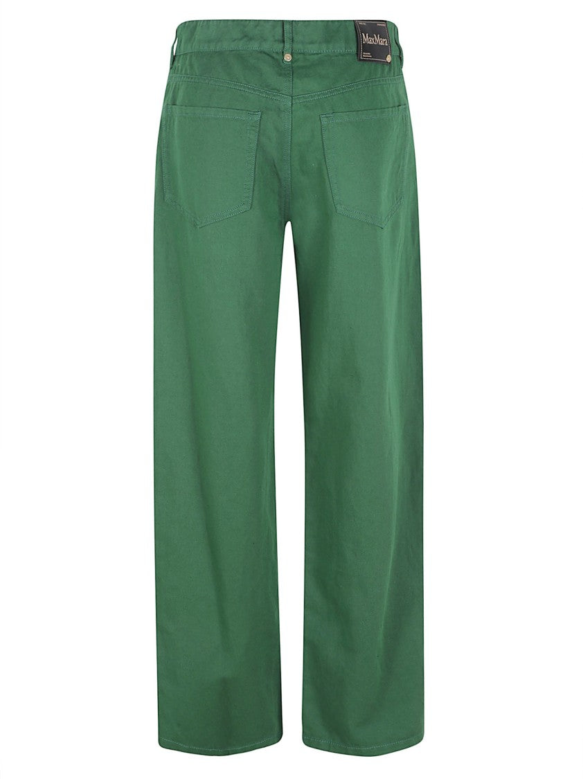 Max Mara Wide-Leg Green Trousers With Five-Pocket Design