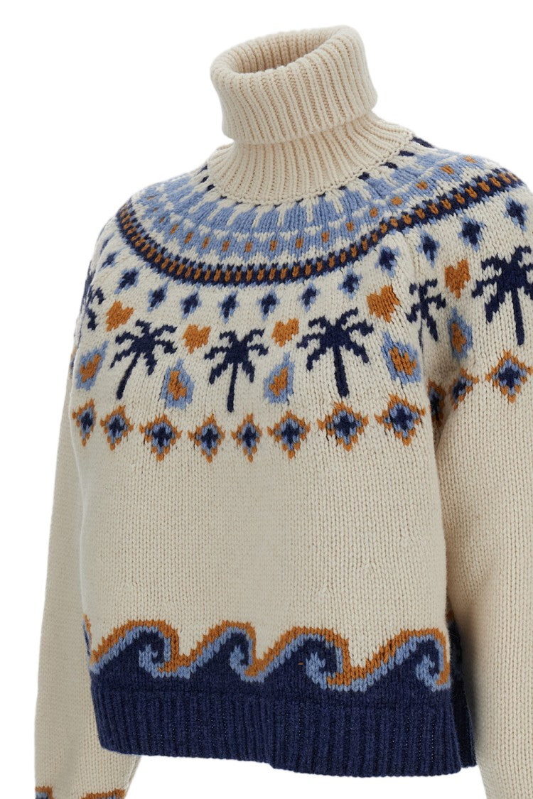 Alanui Light Blue Sweet Winter Fair Isle Virgin Wool Sweater