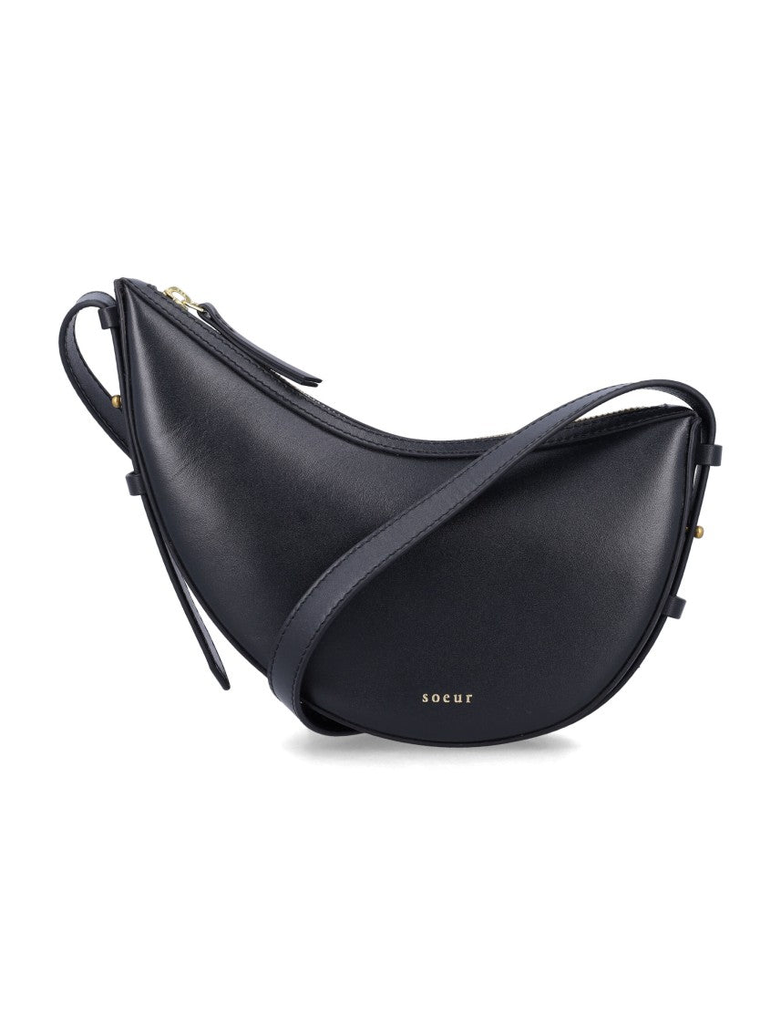 Soeur Contemporary Crescent-Shaped Black Leather Shoulder Bag