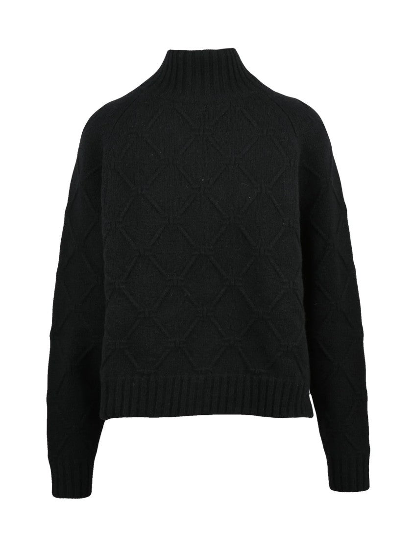 Elisabetta Franchi Mock Neck Sweater With Textured Diamond Pattern