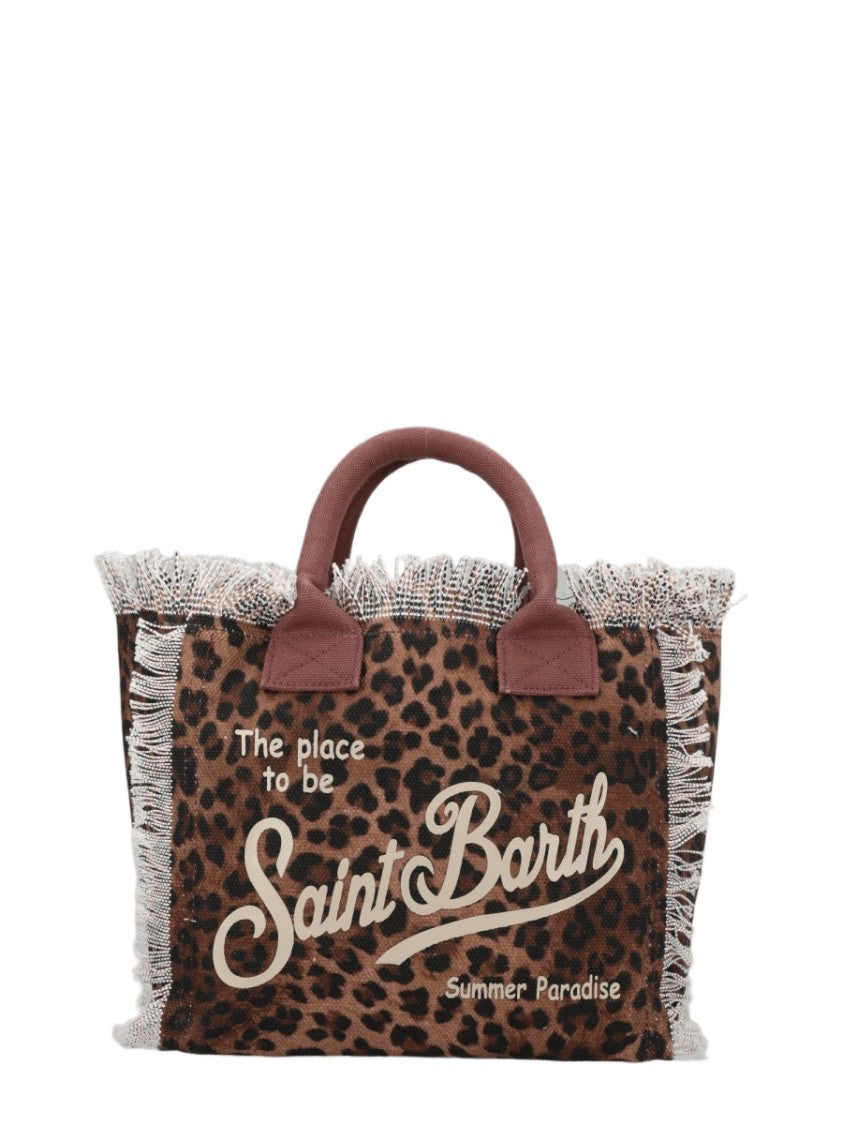 Mc2 Saint Barth Lelette Leopard Fringed Script Tote Bag
