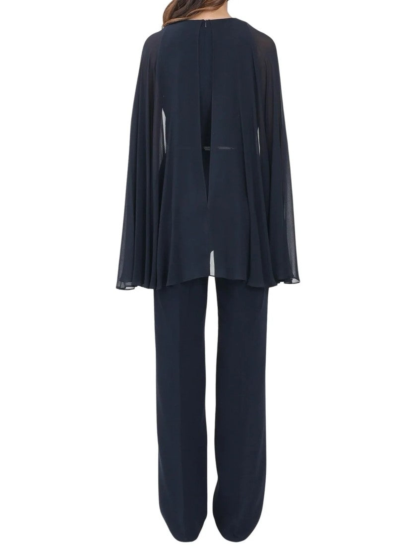 Max Mara Blue Triacetate Cape Jumpsuit
