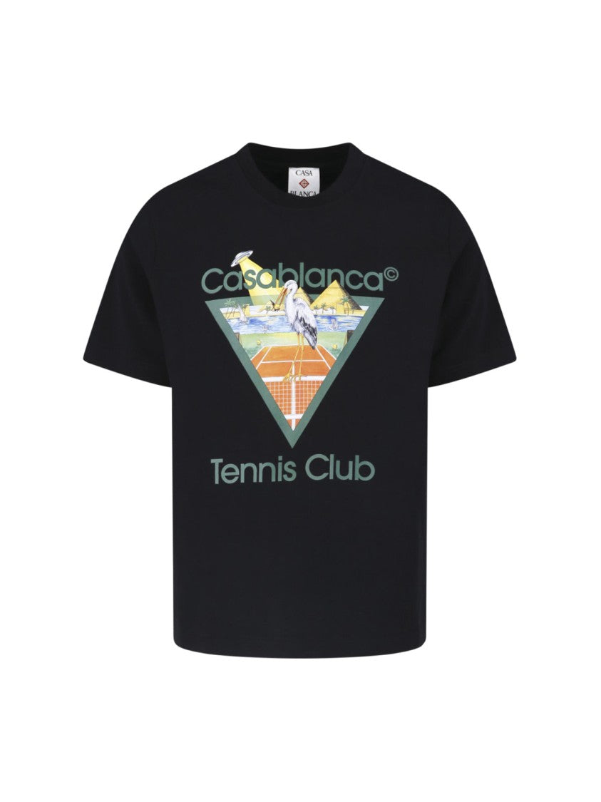 Casablanca Graphic Print Black T-Shirt With Tennis Club Design