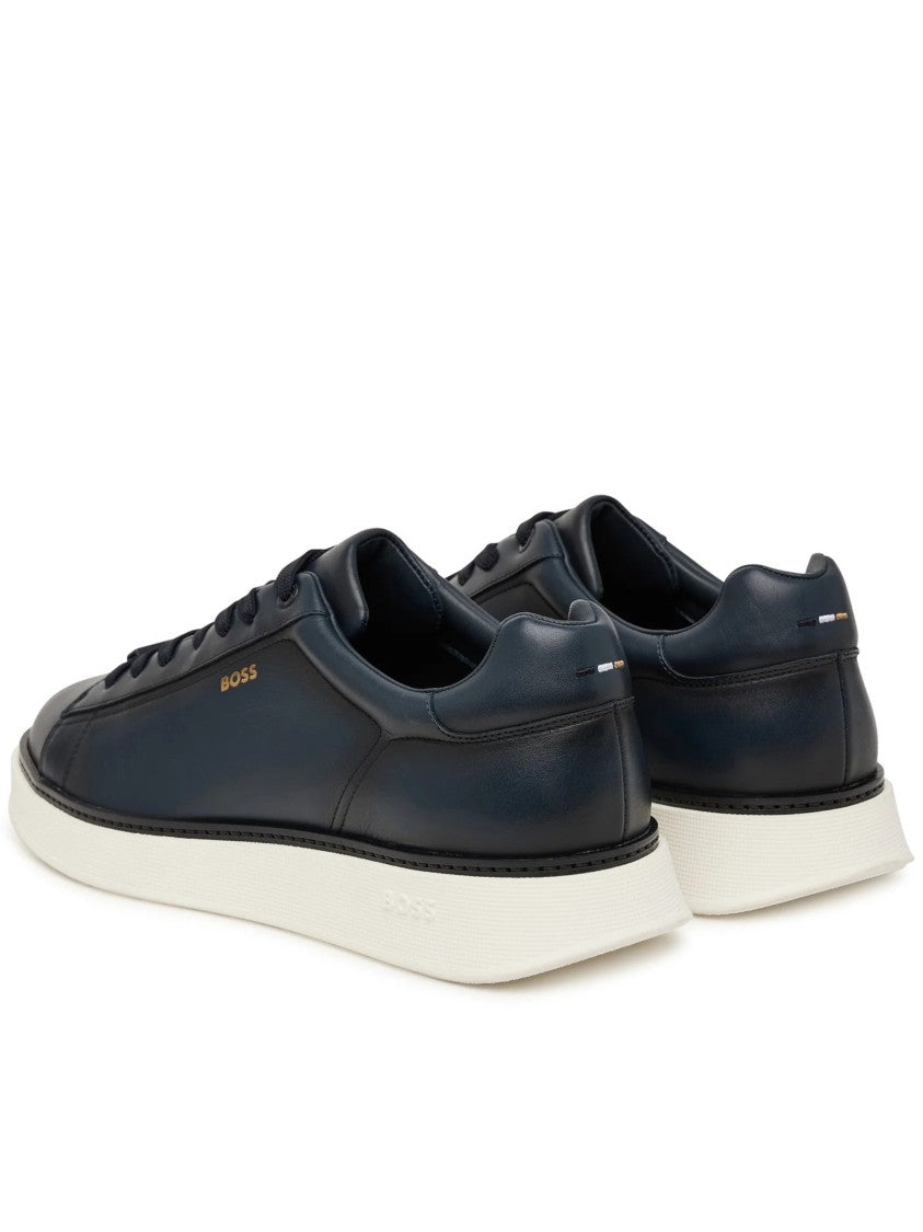 Hugo Boss Navy Smooth Leather White Sole Sneakers