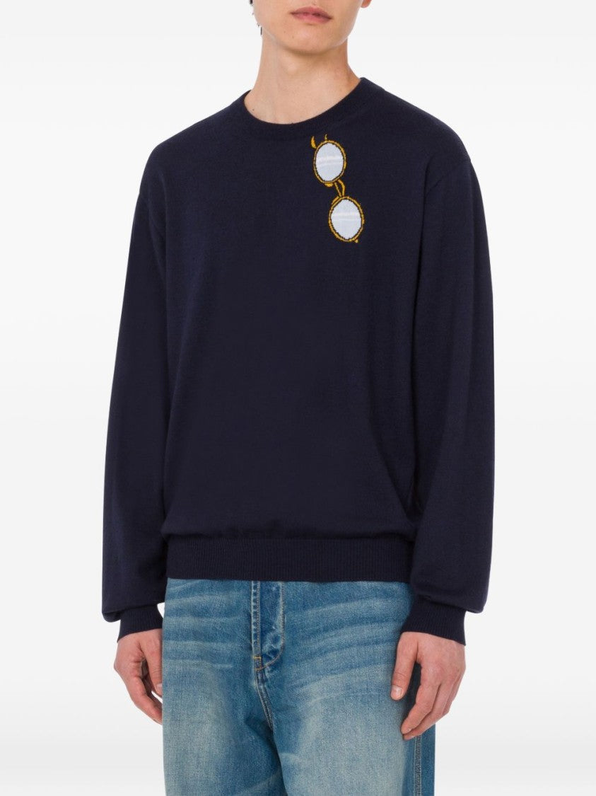 Moschino Navy Blue Silk-Nylon Sweater