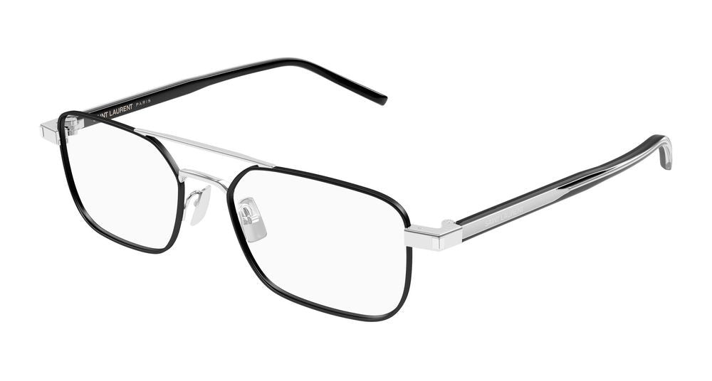 Saint Laurent Silver Crystal Transparent Lenses Sleek Eyeglasses