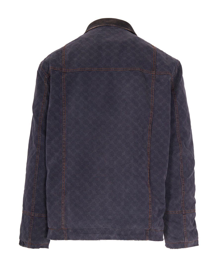 Daily Paper Monogram-Print Cotton Denim Jacket With Leather Collar