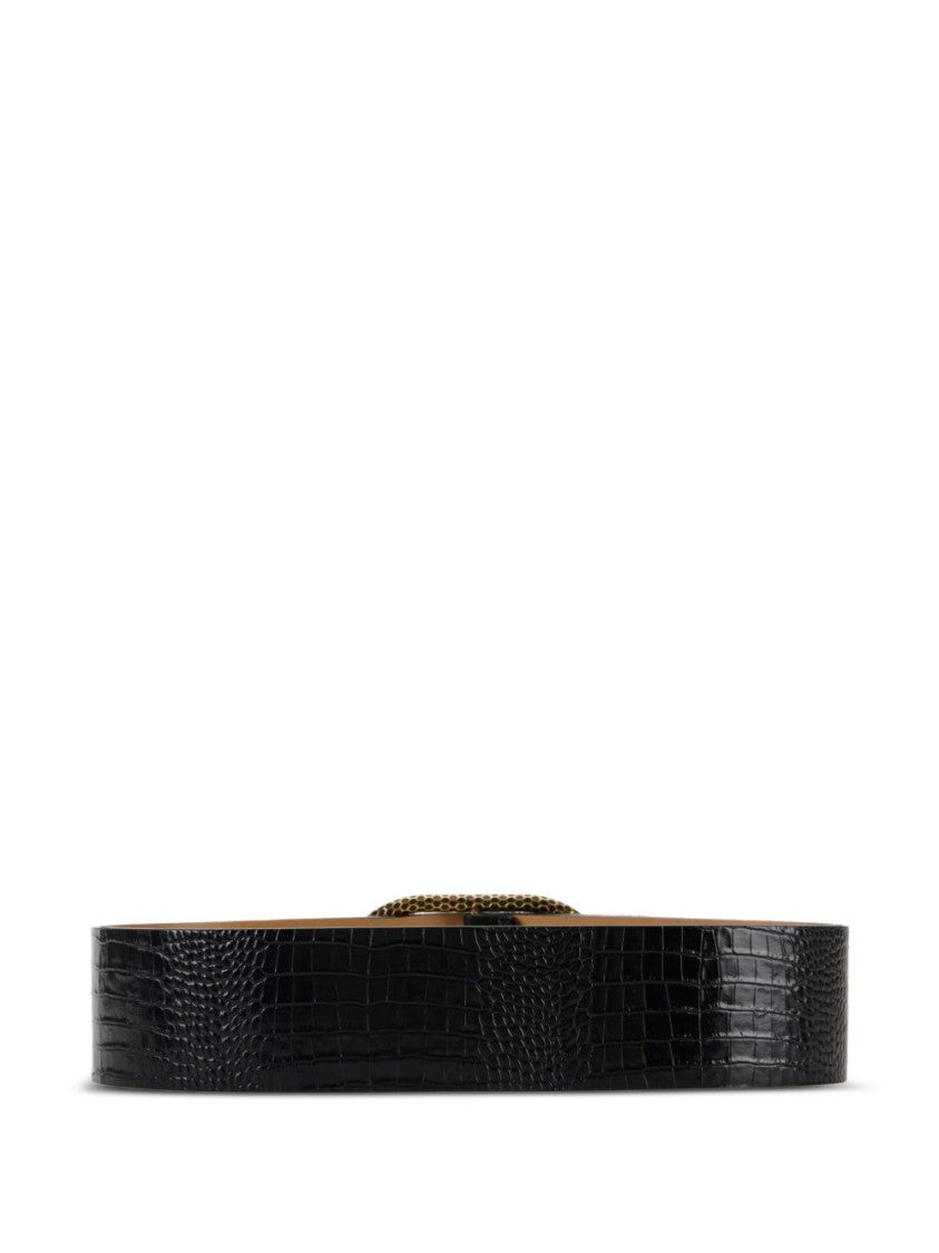 Elisabetta Franchi Textured Black Calf Leather Belt