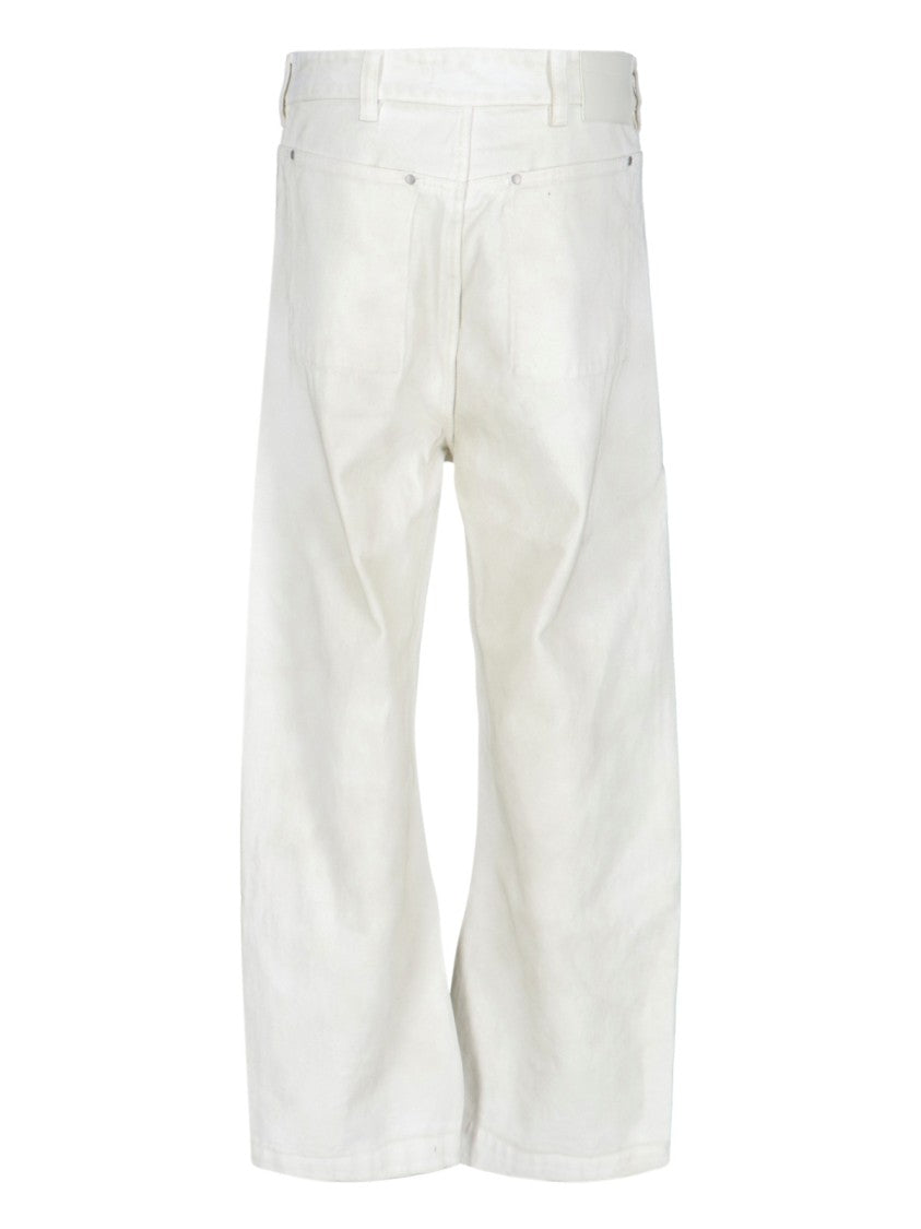 Entire Studios Distressed White Wide-Leg Jeans With Five-Pocket Design