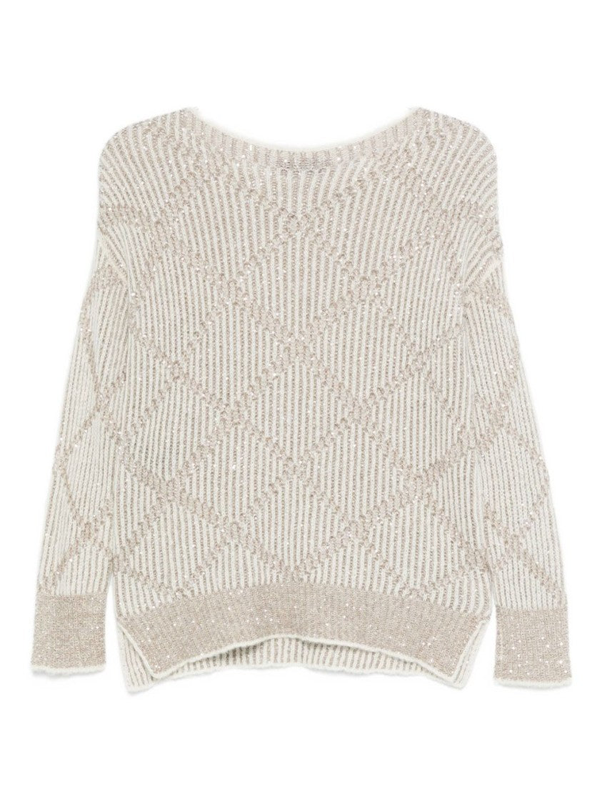 Dexterior Textured White Knit Sweater With Subtle Shimmer