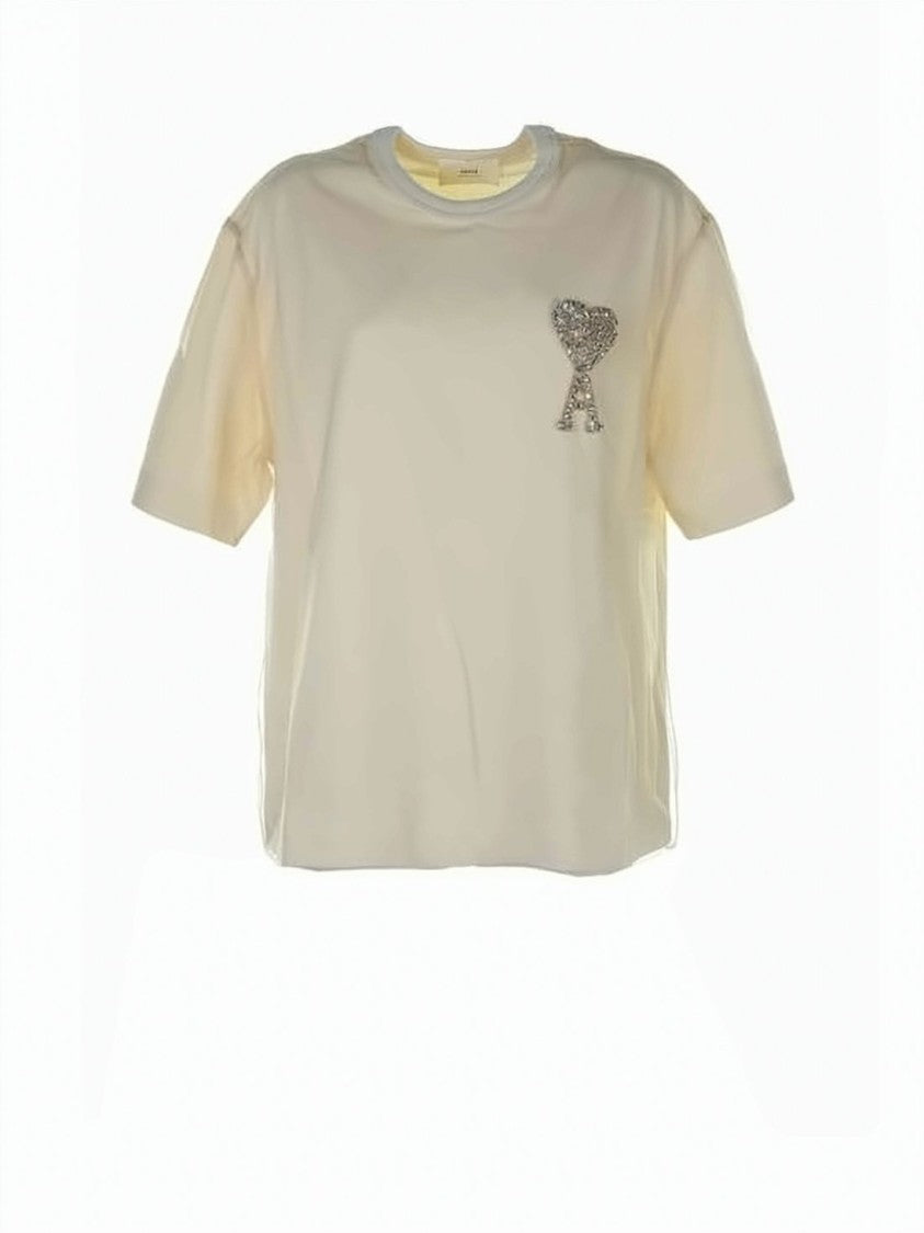 Ami Paris Short-Sleeve Relaxed Fit T-Shirt With Embellished Logo